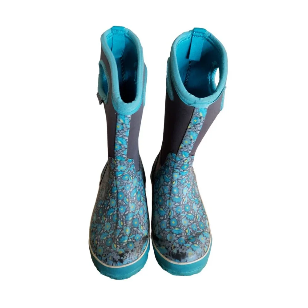 BOGS Youth Classic Floral Boots Kids Youth Size 2 Teal Insulated Waterproof Boot